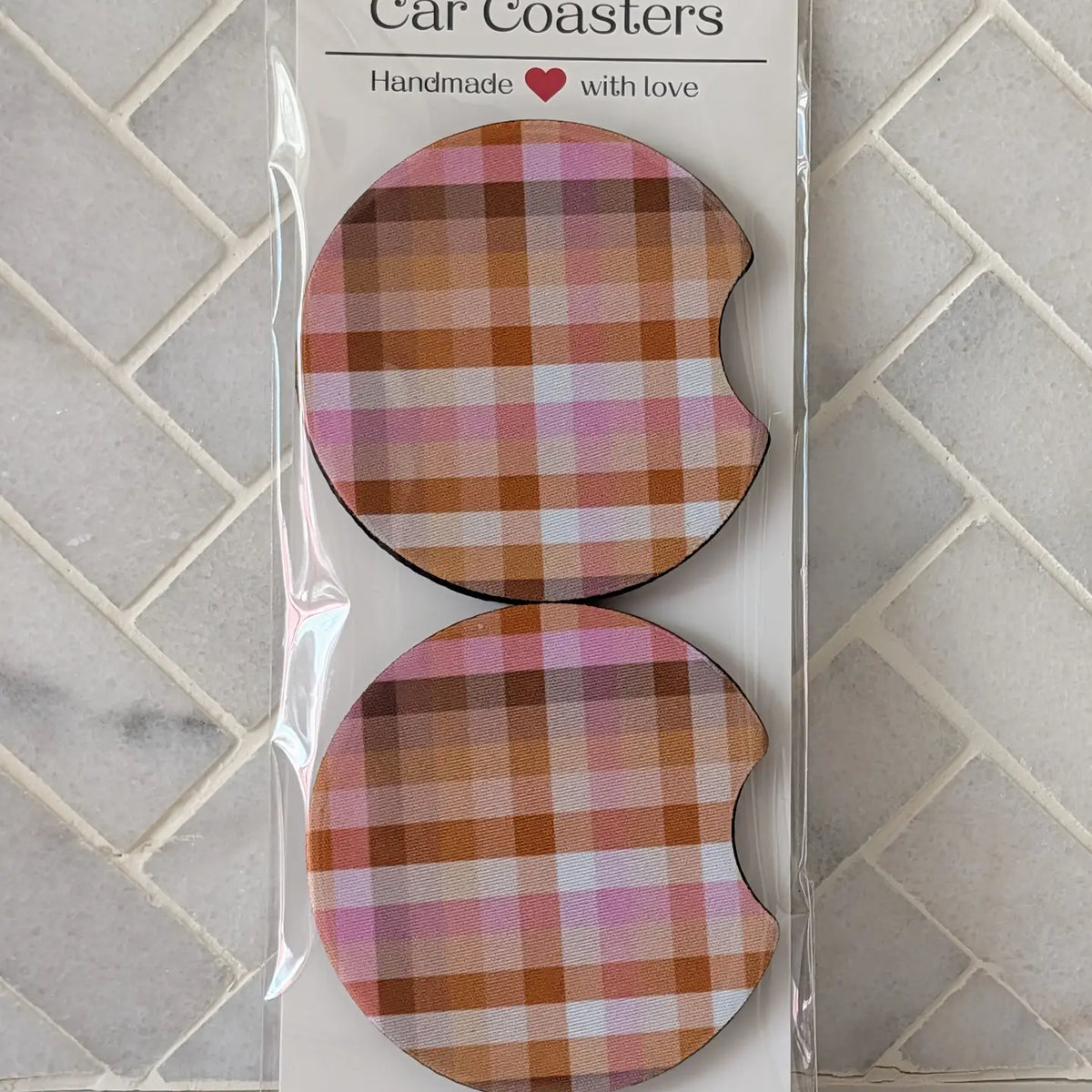 Fall Plaid Orange Pink Car Coasters