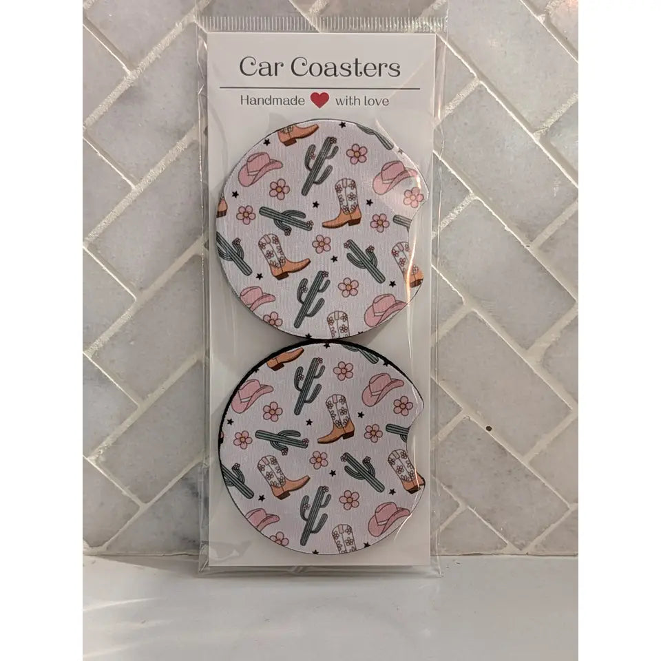 Desert Cactus Cowgirl Car Coasters