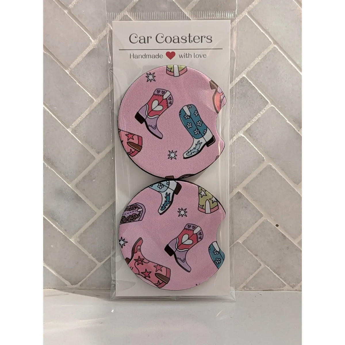 Pink Cowgirl Boots Car Coasters