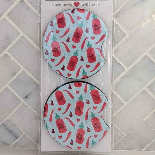 Hot Sauce & Chili Peppers Car Coasters