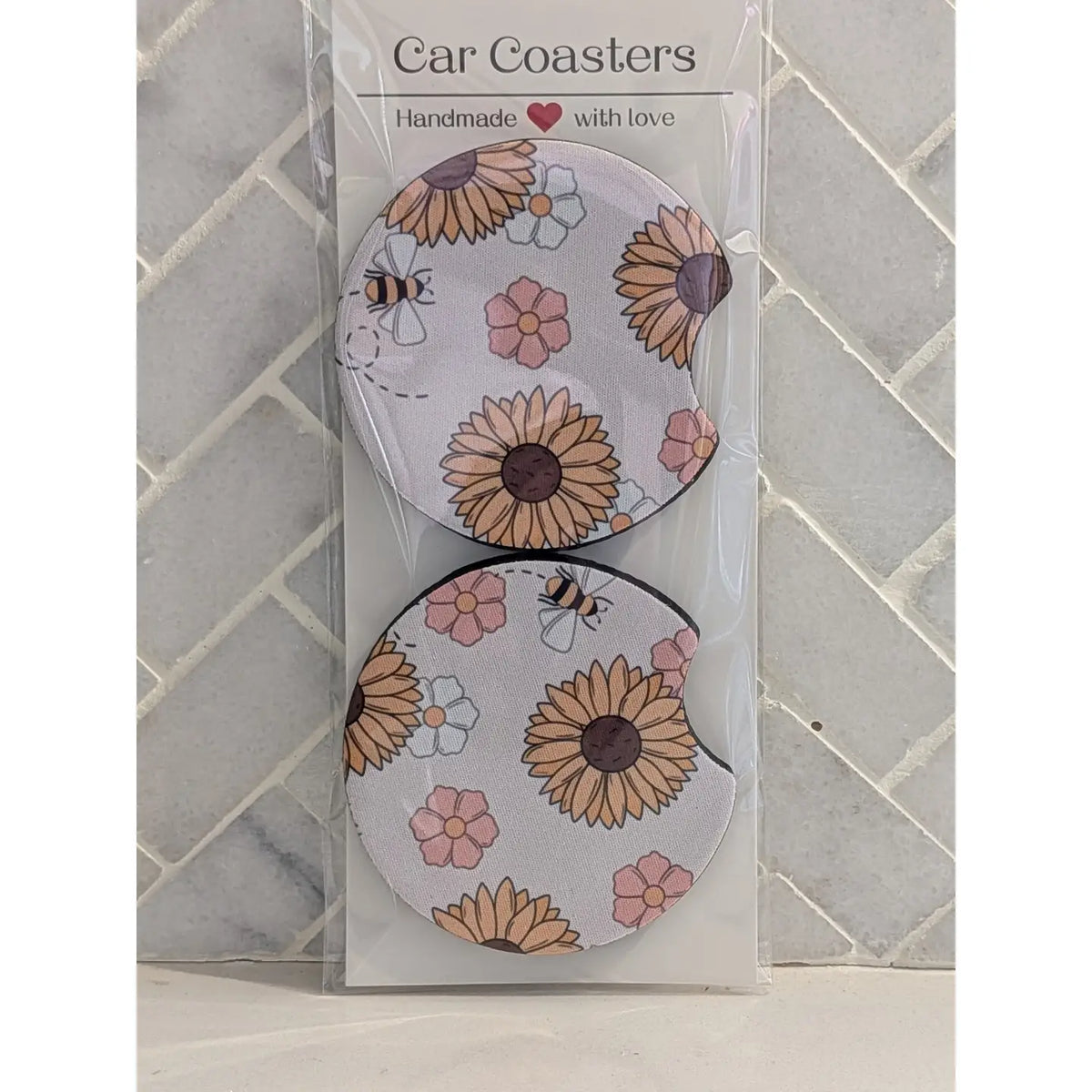 Bee & Sunflower Car Coasters