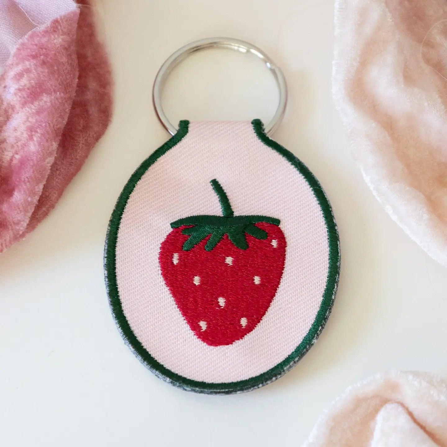 Strawberry Embroidered Keychain