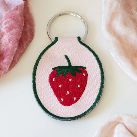 Strawberry Embroidered Keychain