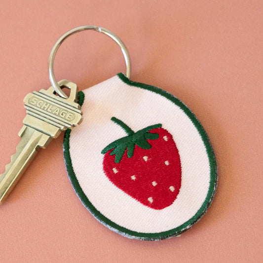 Strawberry Embroidered Keychain