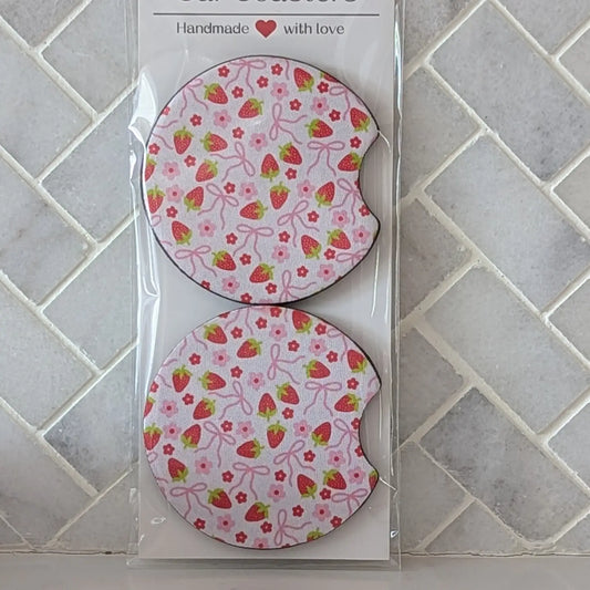 Strawberry Coquette Bow Car Coasters