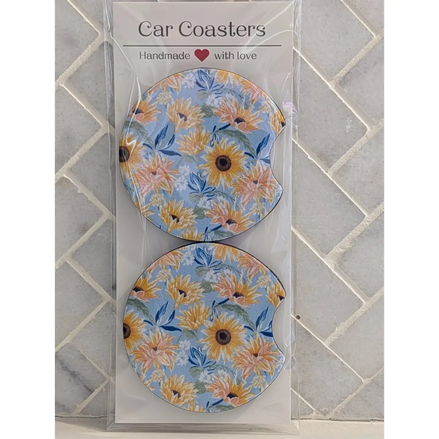 Blue Sunflower Car Coasters