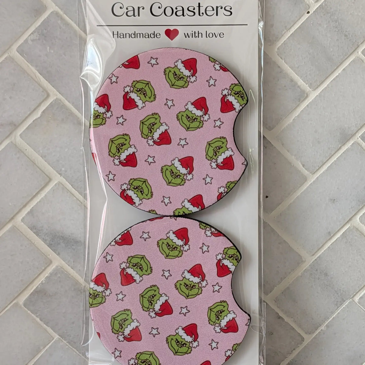 Green Guy Inspired Christmas Car Coasters