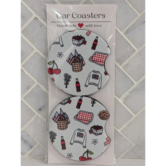 Red White & Blue Picnic Car Coasters