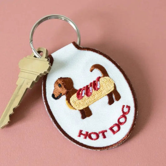 Hot Dog Embroidered Keychain