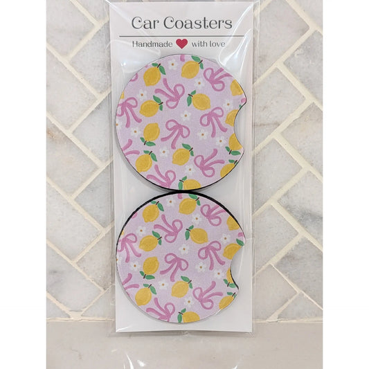 Lemon Coquette Bow Car Coasters