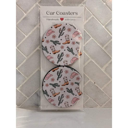 Desert Cactus Cowgirl Car Coasters